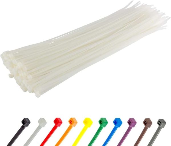 14 Inch White/Clear Zip Ties, 100 Pack, 50lb Strength, UV Resistant Long Nylon Cable Ties, Self-Locking 14" Tie Wraps