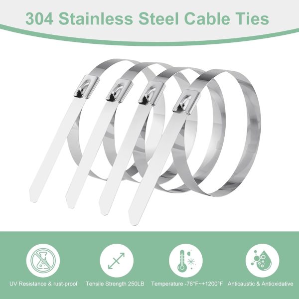 Metal Zip Ties Heavy Duty Outdoor, 85pcs 11.8" 304 Stainless Steel Zip Ties with Gloves and Remover, Self-locking Metal Wire Ties for Chain Link Fence, Chicken Wire, Cars, Fence, Cables, Farms - Image 2