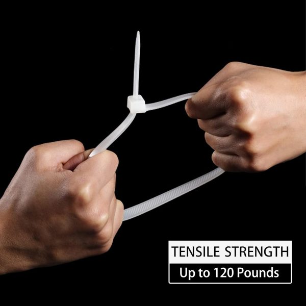 Zip Ties Heavy Duty 12 Inch White Cable Ties, 120 Pounds Tensile Strength, Large Strong Tie Wraps for Indoor and Outdoor Use, UV Resistant, 100 Pack - Image 2