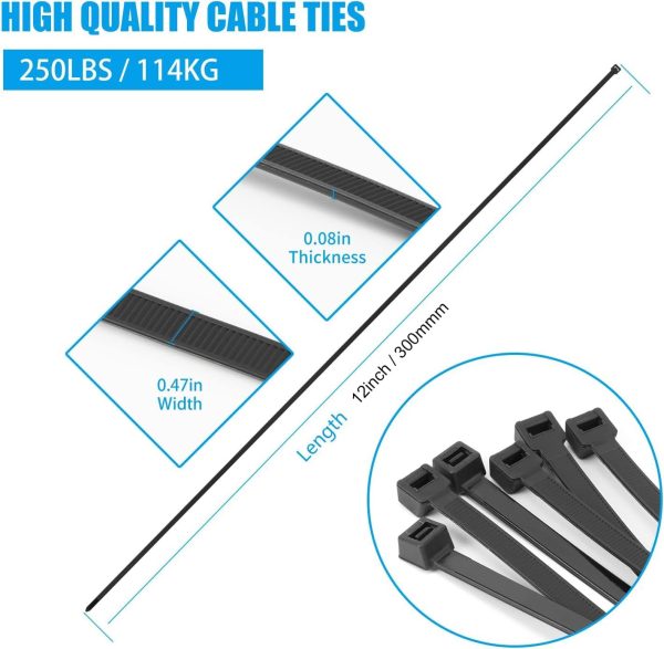 12 inch Brown Zip Ties Heavy Duty 100 PCS, 250 LBS Ultra Exclusive Strong Plastic Wire Ties, Large Cable Ties Extra Long Tie Wraps, Indoor and Outdoor UV Resistant - Image 2