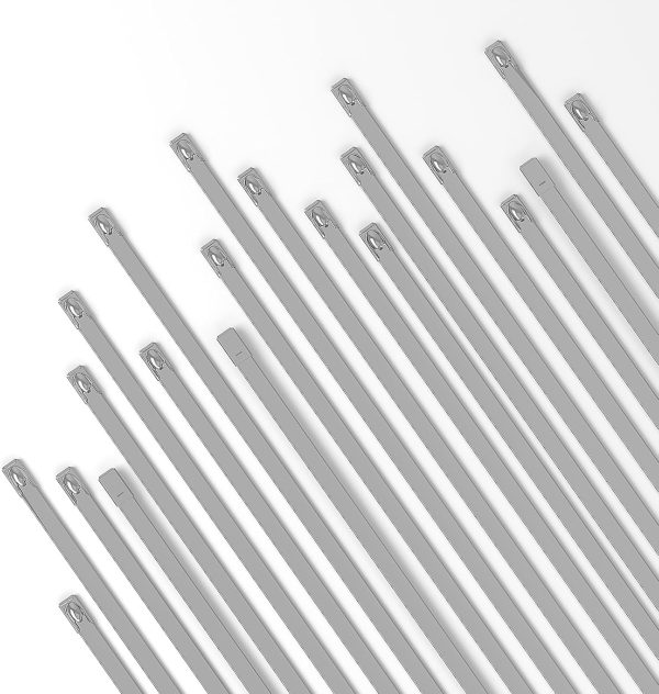 25PCS 14" Heavy Duty 304 Stainless Steel Zip Ties - 220LBS Tensile, 0.3" Width, Self-Locking，Metal Cable Zip Ties for Exhaust Wrap, Fencing, Pipes & Outdoor Use