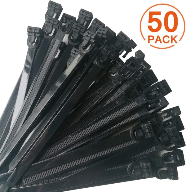 [50 Pieces] Reusable Cable Ties, n Nylon Heavy Duty Zip Ties Mini Flexible Cable Tidies Slipknot Straps(Black) - Image 2