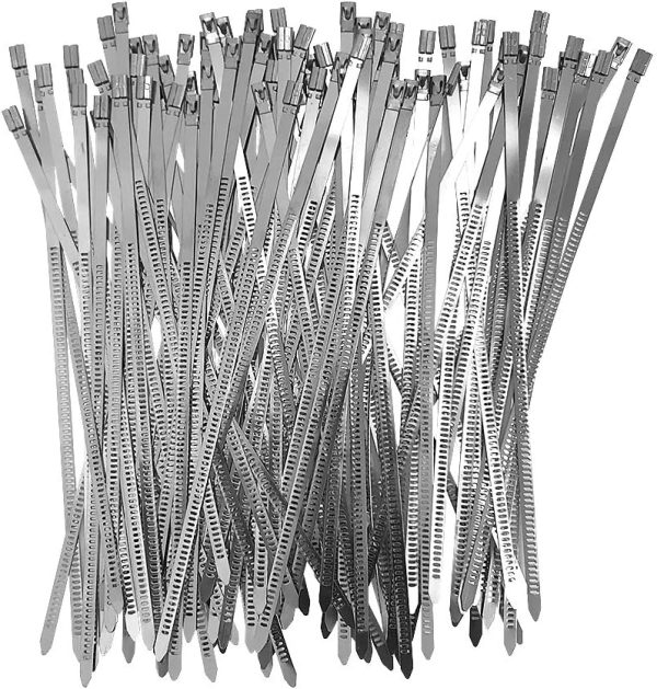 100pcs Heavy Duty 304 Stainless Steel Cable Ties Wrap Coated Self Locking Metal Zip Ties (Stainless Steel, 3.94 inch)