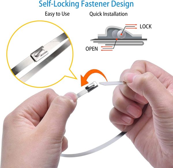 Metal Cable Zip Ties 30PCS 40 Inch Extra Long Heavy Duty 304 Stainless Steel Self-locking Cable Wire Ties with 200 Pounds Tensile Strength, High Temperature Resistance, Rust and Corrosion Resistance - Image 2