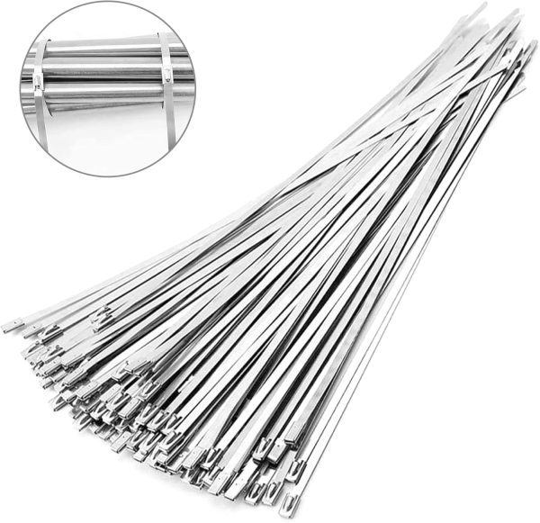 100 Pcs 20 Inch Metal Zip Ties Heavy Duty, Stainless Steel Cable Ties Metal Tie Wraps, 304 Stainless Steel Zip Ties with 200 Lbs Tensile Strength - Image 2