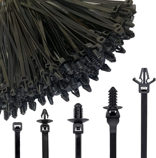 160Pcs Universal Nylon Push Mount Cable Zip Tie, Self Locking Cable Strap,Heavy Duty Nylon Push Mount Self Locking UV Resistant,5 Most Popular Sizes,for Indoor Wire Tying Construction Auto ect