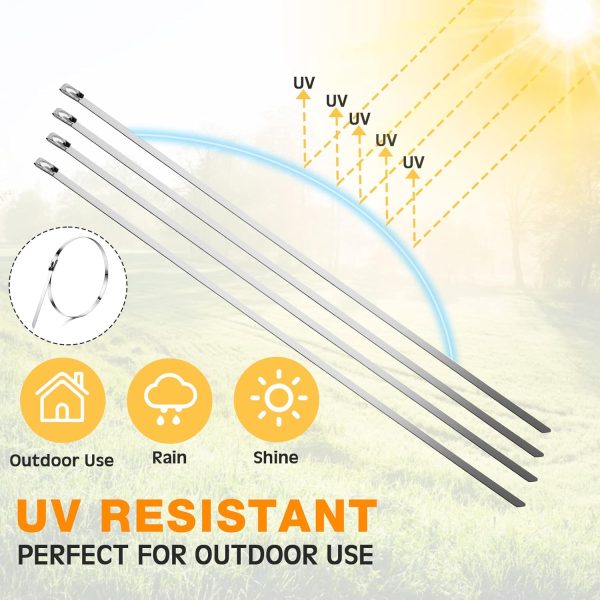 1000 Pcs Metal Zip Ties Heavy Duty 304 Stainless Steel Multi Purpose Self Locking Cable Ties for Exhaust Machinery Fence Farm Pipe Roof Outdoor (5.9 Inch) - Image 2