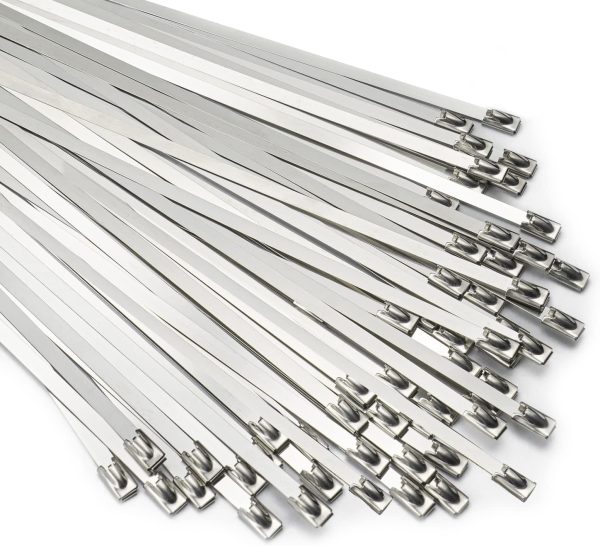 Metal Zip Ties 11.8 inch 100pcs 304 Stainless Steel Zip Ties Heavy Duty Multi-Purpose Self-Locking Cable Ties for Machinery, Vehicles, Exhaust Wrap, Farms, Pipes, Roofs, Cables, and Outdoor Fence