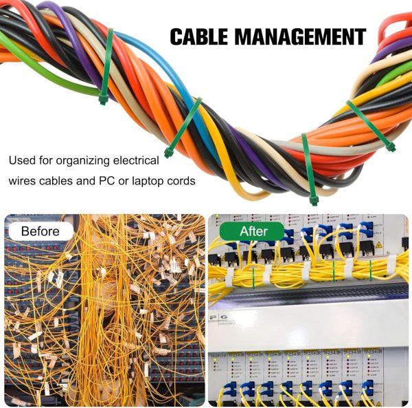 200PCS Nylon Zip Ties - 8 Inch Green,Multi-Purpose Self Locking Cable Ties， Ultra Strong Plastic Wire Ties with 40 Pounds Tensile Strength - Image 2