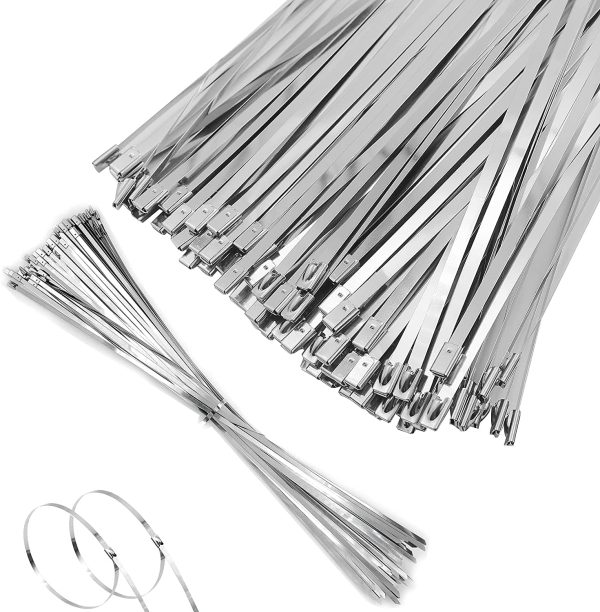 100 Pcs 20 Inch Metal Zip Ties Heavy Duty, Stainless Steel Cable Ties Metal Tie Wraps, 304 Stainless Steel Zip Ties with 200 Lbs Tensile Strength