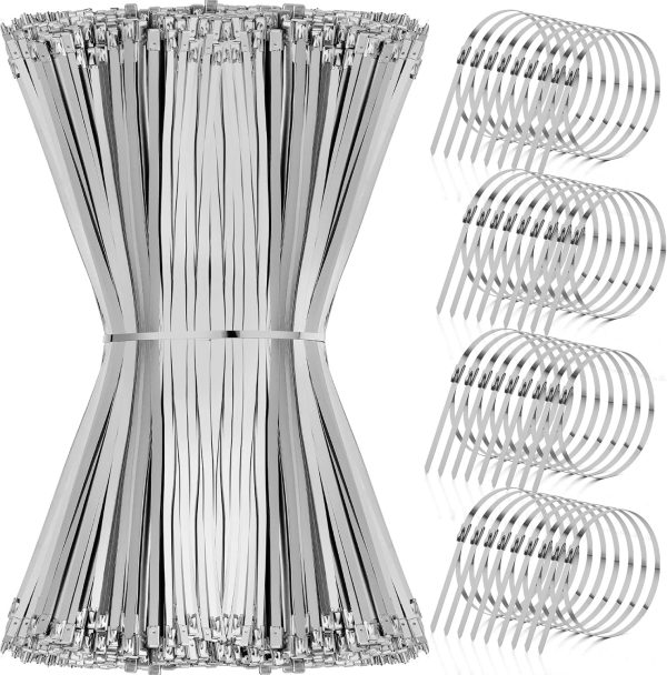 1000 Pcs Metal Zip Ties Heavy Duty 304 Stainless Steel Multi Purpose Self Locking Cable Ties for Exhaust Machinery Fence Farm Pipe Roof Outdoor (5.9 Inch)