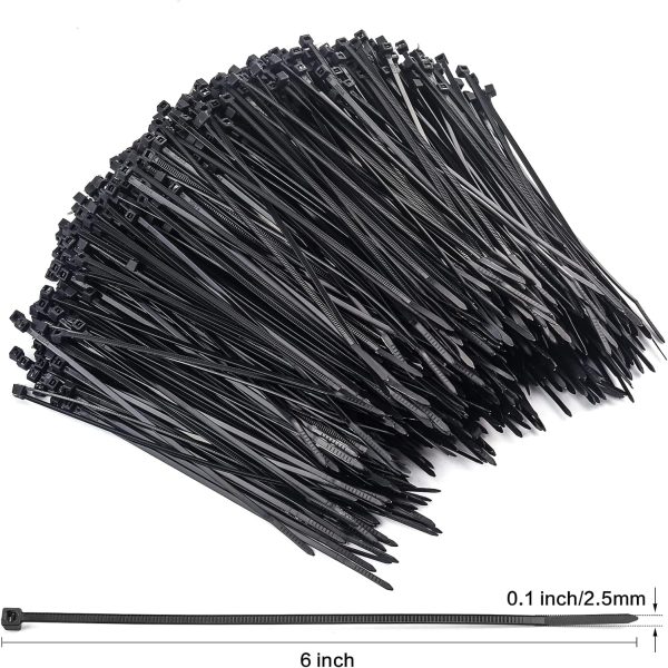 1000 Pcs Zip Ties, 6 Inch Self-Locking Nylon Cable Ties, Premium Heavy Duty Plastic Wire Ties Wraps for Indoor and Outdoor (Black) - Image 2